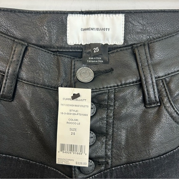 NWT Current/Elliot Fused High Waist Rocco Stiletto Black Faux Leather Jeans 25 - Picture 10 of 16